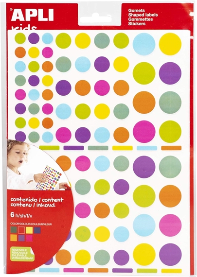 Sachet de 624 gommettes "Rond", couleurs pastel, assorti