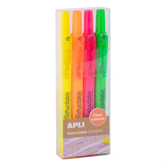 Etui de 4 surligneurs rétractables couleurs fluos
