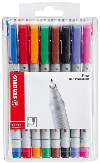 Etui de 8 feutres STABILO - OHP-Pen soluble à  l'eau - fin