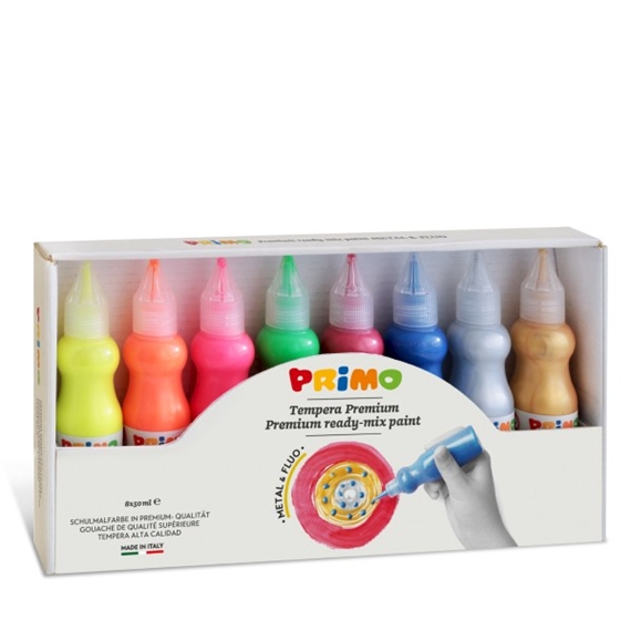 Set de 8 flacons Primo Tempera 75ml couleurs métalliques
