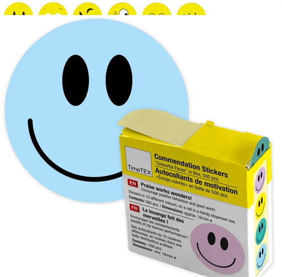 Bte de 500 gommettes "visages colorés" 19mm