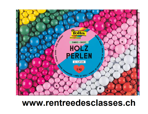 FOLIA Perles en bois basic 1000g 22992 Jumbo Pack, 1-1.8 cm