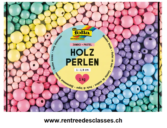 FOLIA Perles en bois Pastel 1000g 22993 Jumbo Pack, 1-1.8cm