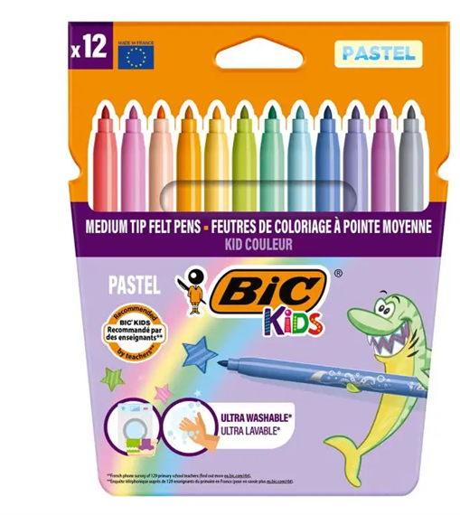 BIC KIDS Feutre Couleur medium Pastel, étui en carton de 12