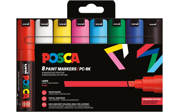 POSCA Marqueur à pigment PC8K, étui de 8 couleurs standards
