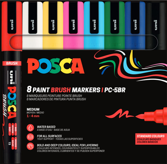 POSCA Marqueur à pigment PC-5BR BRUSH, étui de 8, assorti