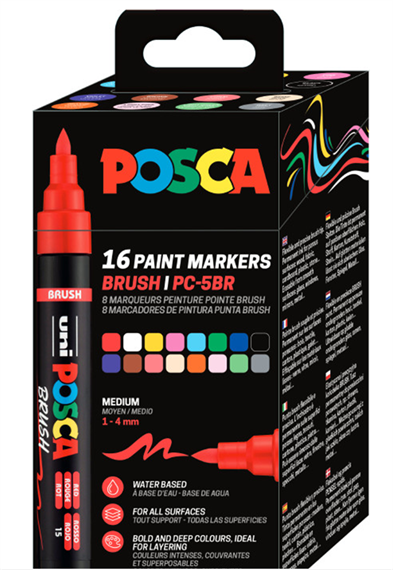 POSCA Marqueur à pigment PC-5BR BRUSH, étui de 16, assorti