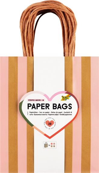 Pqt de 20  Sac en papier "STRIPES AMORE", taille: M