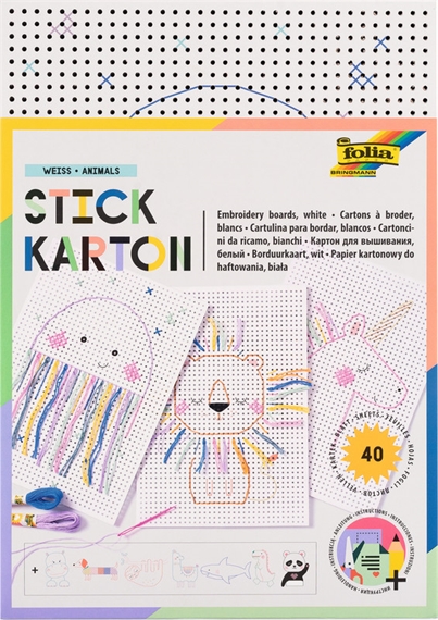 Pqt de 40 cartons à broder 175 x 245 mm, blanc "Animaux"