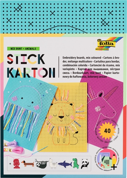 Pqt de 40 cartons à broder 175 x 245 mm, ass. "Animaux"