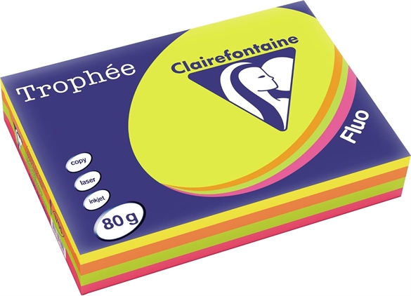 Pqt de 500 flles Papier photocopie Clairefontaine A4, couleurs fluos