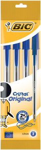 BIC Stylo à bille Cristal Medium, bleu, en sachet de 4