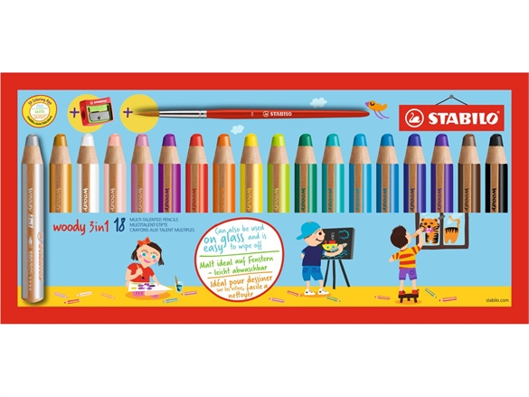 STABILO Crayon multifonctions woody 3 en 1, étui carton de