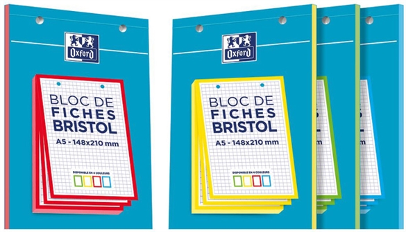 Oxford Bloc de fiches bristol, A5, quadrillé