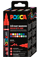 POSCA Marqueur à pigment PC-5BR BRUSH, étui de 16, assorti