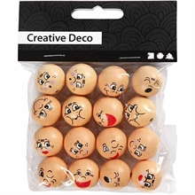 Têtes emoticônes , 20 mm en bois -  16 assortis