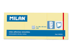Notes adhésives repositionnables 50x38mm. 3x100 feuilles
